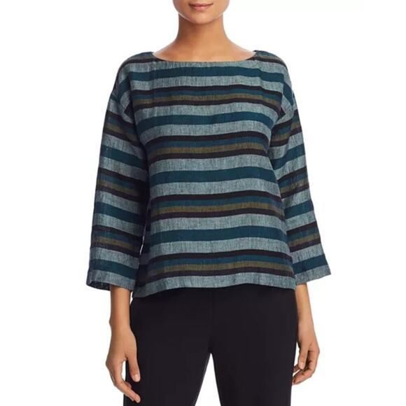 Eileen Fisher Organic Linen Striped Boxy Top – Size XL - Picture 1 of 15